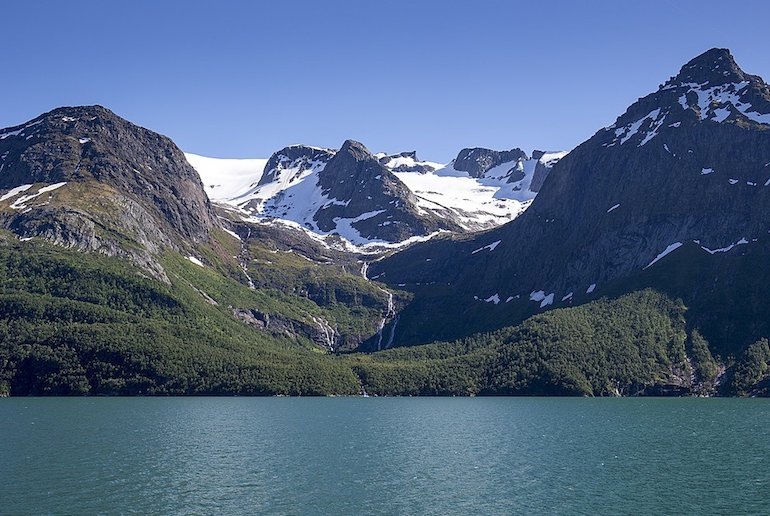 Look out for the Svartisen glacier, along one of Norway's scenic drives.