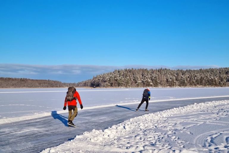 Go ice-skating on a frozen lake on this private tour from Stockholm.